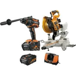 Pack AEG Perceuse Percussion Brushless 18V BSB18BL-602C - Scie Radiale à Coupe D'onglet 18V BPS18-254BL-0 - 2 Batteries 6.0Ah 1 Chargeur