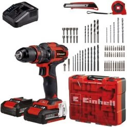 Einhell Perceuse-visseuse à Percussion Sans Fil TE-CD 18/40 Li-i Kit + 64 Accessoires - Power X-Change (18 V, 40 Nm, 24 000 Coups/min Max) Batteries, Chargeur Et Accessoires) Livré Avec 2 Batteries 2,0Ah Et Chargeur