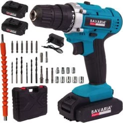 BAVARIA ELEKTROWERKZEUGE Perceuse Sans Fil 21V, Boîte De Vitesse 2 Vitesses, Couple Max. 32 Nm, 2 Batteries Li-Ion 2000mAh, éclairage LED:De Base -Perceuse Soldes 2022 42505271 2