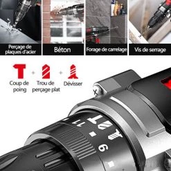 MERKMAK Perceuse Visseuse A Percussion Sans Fil 0-1200RPM 70NM Avec 2 Batterie 25V 5000mAh 53 Accessoires Boite En Plastique Pour Au Beton Metal Bois 11 MERKMAK Perceuse Visseuse A Percussion Sans Fil 0-1200RPM 70NM Avec 2 Batterie 25V 5000mAh 53 Accessoires Boite En Plastique Pour Au Beton Metal Bois -Perceuse Soldes 2022 42506039 5