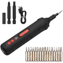 HAPPYSHOPPING Yuclam 4V Kit De Tournevis Electrique Sans Fil Mini-tournevis A Main 1500mAh Test Electrique Sans Contact Double LED Lampe De Poche Arriere 19 Pieces Embouts De Tournevis, Modele:Noir -Perceuse Soldes 2022 42723664 3