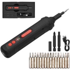 HAPPYSHOPPING Yuclam 4V Kit De Tournevis Electrique Sans Fil Mini-tournevis A Main 1500mAh Test Electrique Sans Contact Double LED Lampe De Poche Arriere 19 Pieces Embouts De Tournevis, Modele:Noir -Perceuse Soldes 2022 42723664 4