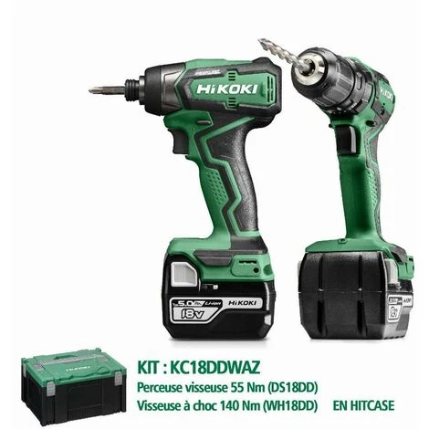 Kit 18V HIKOKI Perceuse DS18DD + Visseuse WH18DD + 2 Batteries 5Ah - KC18DDWAZ 3 Kit 18V HIKOKI Perceuse DS18DD + Visseuse WH18DD + 2 Batteries 5Ah - KC18DDWAZ