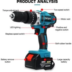 INSMA Drillpro Perceuse Visseuse 18V + 1 Batteries + 1 Chargeur 13mm -Perceuse Soldes 2022 43374873 2
