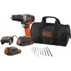 BLACK & DECKER Perceuse à Percussion Sans Fil 18V 21000cps/min BLACK+DECKER BCD003BA10S-QW + 2 Batteries 1.5Ah + 10 Accessoires + Chargeur 400mA