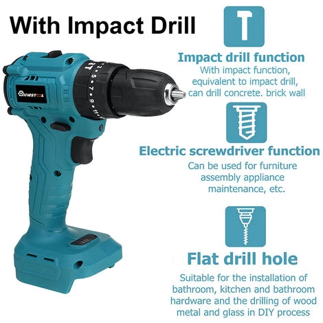 INSMA 18V 520N Perceuse à Percussion Sans Fil 3/8 Inch Pour Batterie Makita ( Sans Batterie) 4 INSMA 18V 520N Perceuse à Percussion Sans Fil 3/8 Inch Pour Batterie Makita ( Sans Batterie) – Image 2
