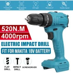 INSMA 520N.m 10mm Perceuse Visseuse à Percussion 3/8'' Pour Batterie Makita 18V(Machine Seule)