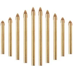 HAPPYSHOPPING Ensemble De 10 Forets Avec Tige Ronde De 6 Mm 1/4 Pouce Pour Outil De Perçage De Mur De Beton Et De Briques De Marbre Et De Ceramique De Verre, Modele: Or -Perceuse Soldes 2022 45565447 2