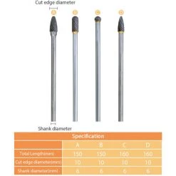 HAPPYSHOPPING 4 Pieces En Acier Au Tungstene 1/4 '' Tige Rotative Fraises De Coupe 10 Mm Diametre De Coupe 150/160 Mm Longueur Pour Sculpture Polissage Perçage, Modele: Argent -Perceuse Soldes 2022 45565579 5