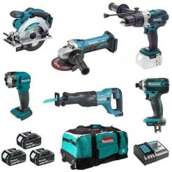Combopack 6 Outils 18V (3x4,0 Ah) (DJR186+DGA452+DTD152+DSS610+DHP458+DML815) - MAKITA DLX6104MX1