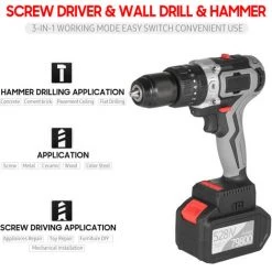 SUPERSELLER Perceuse Moteur Industriel Sans Pinceau De Forage Au Lithium - EU Plug Avec 1 Batterie 6.0Ah -Perceuse Soldes 2022 46772466 5