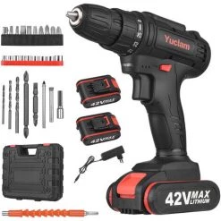 SUPERSELLER Perceuse 42V Tournevis électrique Portatif Sans Fil Perceuse électrique Au Lithium à Double Vitesse 25 + 1 Couple R églé Avec Lampe LED 450 - 1450r / Min 25 - 50n.m Couple - EU Plug & 2 Batteries -Perceuse Soldes 2022 46772474 3