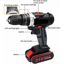 SUPERSELLER 21V Multi-function Hand Drill With Batch Head Set, Electric Screwdriver, 3-in-1 Impact Drill, Flat Drill, Torque Drill, 25-speed Torque Adjustable - EU Plug 1pcs Battery -Perceuse Soldes 2022 46772851 5