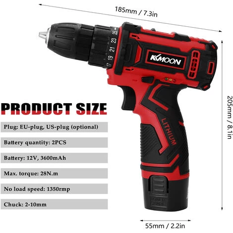 KKMOON Perceuse 12 - Tension Brosse Moteur Lithium Perceuse Rechargeable Perceuse Électrique Portable Multi - Fonction Electric Screw Tool Package 2 En 1 (Vis + Holing) 2 Electric 1 Recharge Euro Gauge 220V, 5 KKMOON Perceuse 12 - Tension Brosse Moteur Lithium Perceuse Rechargeable Perceuse Électrique Portable Multi - Fonction Electric Screw Tool Package 2 En 1 (Vis + Holing) 2 Electric 1 Recharge Euro Gauge 220V, – Image 3