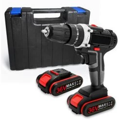 SUPERSELLER Perceuse 36V Moteur à Brosse Perceuse électrique Au Lithium Perceuse électrique Manuelle Rechargeable De Haute Puissance Outil à Vis électrique Multifonctionnel Boîte En Plastique 3 En 1 (vis à Vis + Perforation + Impact) 2 Charge électrique 1 Euro 220V, -Perceuse Soldes 2022 46773039 4