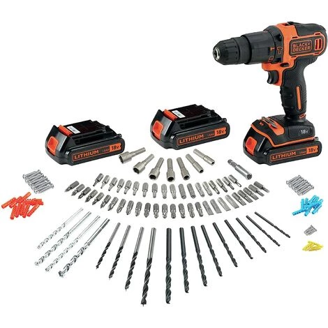 BLACK & DECKER BLACK+DECKER BDCHD181B3A Perceuse à Percussion 18V - Jeu D'accessoires 120 Pcs 4 BLACK & DECKER BLACK+DECKER BDCHD181B3A Perceuse à Percussion 18V - Jeu D'accessoires 120 Pcs – Image 2