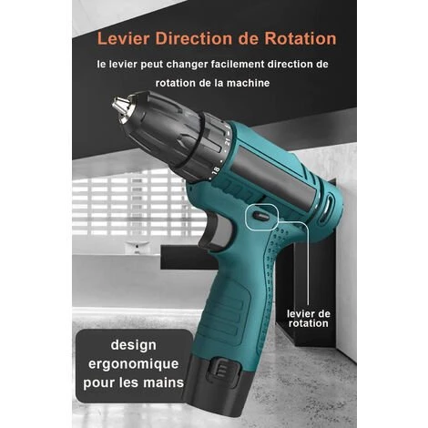 BLACKPINE - Perceuse Visseuse Tournevis Sans Fil 2 X 12V 1300mAh Batteries Lithium + 22 Accessoires + Caisse Portable 7 BLACKPINE - Perceuse Visseuse Tournevis Sans Fil 2 X 12V 1300mAh Batteries Lithium + 22 Accessoires + Caisse Portable – Image 5