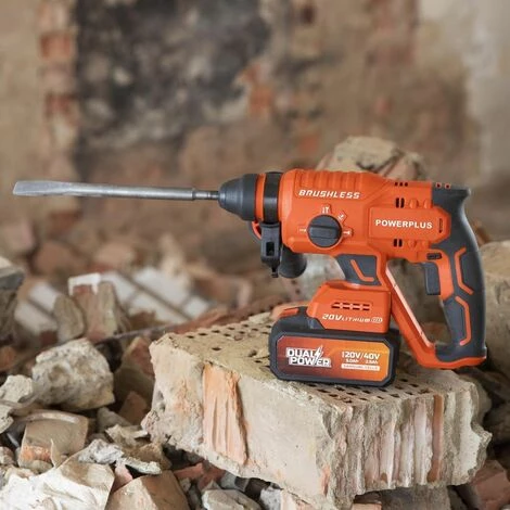 POWER PLUS Powerplus - Dual Power - POWDP15640 - 20 V - Sans Balais à Charbon - Marteau Perforateur Set - +BATT. 20V 2.0Ah + CHARGER 6 POWER PLUS Powerplus - Dual Power - POWDP15640 - 20 V - Sans Balais à Charbon - Marteau Perforateur Set - +BATT. 20V 2.0Ah + CHARGER – Image 4