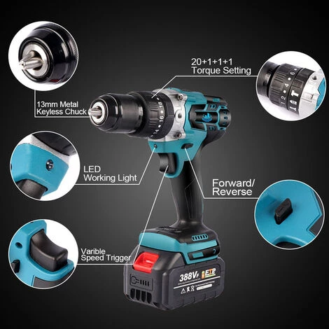 ONEVAN Perceuse à Percussion 3 In1 Perceuse-visseuse Sans Fil Visseuse à Couple Sans Balais 7 ONEVAN Perceuse à Percussion 3 In1 Perceuse-visseuse Sans Fil Visseuse à Couple Sans Balais – Image 5