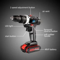 ONEVAN Perceuse à Percussion Sans Fil 25Nm 10mm 2-Speed Avec 2*98VF Batteries Et 24 Accessories, 3 Torque Stage Marteau Visseuse électrique -Perceuse Soldes 2022 48884708 4