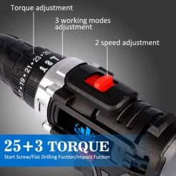 ONEVAN Perceuse à Percussion Sans Fil 25Nm 10mm 2-Speed Avec 2*98VF Batteries Et 24 Accessories, 3 Torque Stage Marteau Visseuse électrique -Perceuse Soldes 2022 48884708 5