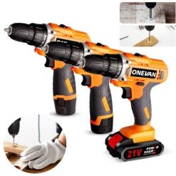 ONEVAN Perceuse électrique 21V Tournevis électrique Sans Fil Lumières LED Outils électriques Perceuse à Main 2 Vitesses