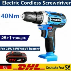 ONEVAN Perceuse à Percussion 21V 40nm Perceuse Sans Fil Tournevis électrique Couple Marteau Perforateur électrique （non Batterie