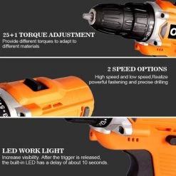 ONEVAN Perceuse électrique 16V Tournevis électrique Sans Fil Batterie Au Lithium Rechargeable Lumières LED Outils électriques Perceuse à Main 2 Vitesses -Perceuse Soldes 2022 49808832 4