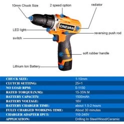 ONEVAN Perceuse électrique 16V Tournevis électrique Sans Fil Batterie Au Lithium Rechargeable Lumières LED Outils électriques Perceuse à Main 2 Vitesses -Perceuse Soldes 2022 49808832 5