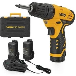 VITO PRO-POWER Visseuse Sans Fil 12V VITO 2 Batteries Lithium 2.0 Ah Couple 23.8 Nm LED + 6 Embouts Inclus Mallette