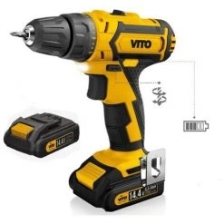 VITO PRO-POWER Perceuse Sans Fil Visseuse Devisseuse VITO 14,4 V 2 Batteries Lithium 2.0Ah Chargeur Rapide 1h LED Et Indicateur De Charge