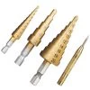 SUPERSELLER Accessoire Pour Une Perceuse HSS 4PCS Titanium Step Drill Bit Set Ensemble De Forets En Acier à Grande Vitesse Avec Poinçon Central Automatique Forets Renforcés à Plusieurs Trous Pour Plastique Bois Métal, Gold
