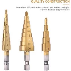 SUPERSELLER Accessoire Pour Une Perceuse HSS 4PCS Titanium Step Drill Bit Set Ensemble De Forets En Acier à Grande Vitesse Avec Poinçon Central Automatique Forets Renforcés à Plusieurs Trous Pour Plastique Bois Métal, Gold -Perceuse Soldes 2022 50146282 2