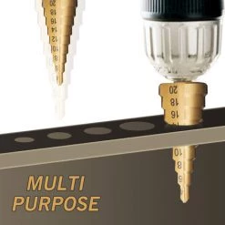 SUPERSELLER Accessoire Pour Une Perceuse HSS 4PCS Titanium Step Drill Bit Set Ensemble De Forets En Acier à Grande Vitesse Avec Poinçon Central Automatique Forets Renforcés à Plusieurs Trous Pour Plastique Bois Métal, Gold -Perceuse Soldes 2022 50146282 3