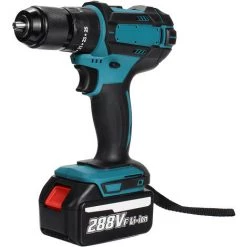 DMTOOL 13mm 288VF 800W Perceuse à Percussion Sans Fil Tournevis électrique (prise EU Bleu Avec 2 Piles)