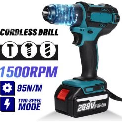 DMTOOL 13mm 288VF 800W Perceuse à Percussion Sans Fil Tournevis électrique (prise EU Bleu Avec 2 Piles) -Perceuse Soldes 2022 51324476 4