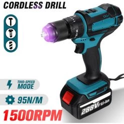 DMTOOL 13mm 288VF 800W Perceuse à Percussion Sans Fil Tournevis électrique (prise EU Bleu Avec 2 Piles) -Perceuse Soldes 2022 51324476 5