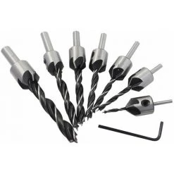 QERSTA 7pcs Fraise Bois Mèche à Bois 5 Flûte Foret Conique Set En HSS Acier à Haute Vitesse à Bois Aésoir Chanfreinage Outil 3 4 5 6 7 8 10mm Avec Clé Hexagonale