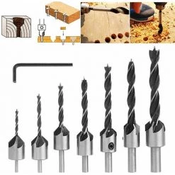 QERSTA 7pcs Fraise Bois Mèche à Bois 5 Flûte Foret Conique Set En HSS Acier à Haute Vitesse à Bois Aésoir Chanfreinage Outil 3 4 5 6 7 8 10mm Avec Clé Hexagonale -Perceuse Soldes 2022 51901838 3