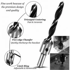 QERSTA 7pcs Fraise Bois Mèche à Bois 5 Flûte Foret Conique Set En HSS Acier à Haute Vitesse à Bois Aésoir Chanfreinage Outil 3 4 5 6 7 8 10mm Avec Clé Hexagonale -Perceuse Soldes 2022 51901838 5