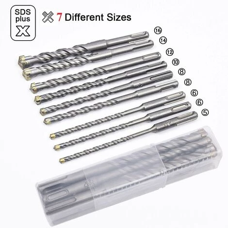 QERSTA Forets à Béton, 9PCS (5 Mm ~ 16x160 Mm) Foret Carrelage, Foret à Percussion Électrique SDS-Plus Pour Perforateur, Forets Transversaux Pour Béton, Brique, Pierre, Naturelle, Métal 6 QERSTA Forets à Béton, 9PCS (5 Mm ~ 16x160 Mm) Foret Carrelage, Foret à Percussion Électrique SDS-Plus Pour Perforateur, Forets Transversaux Pour Béton, Brique, Pierre, Naturelle, Métal – Image 4