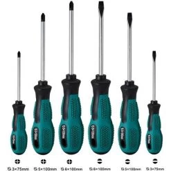 QERSTA Lot De 6 Tournevis Magnétiques Robustes En Chrome Vanadium Avec 3 Têtes Plates Et 3 Cruciformes - Avec étui -Perceuse Soldes 2022 51901924 5