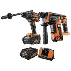 Pack AEG Marteau Perforateur SDS Plus Brushless 18V BBH18BL-0 - Perceuse Percussion Brushless 18V BSB18BL-602C - 2 Batteries 6.0Ah 1 Chargeur