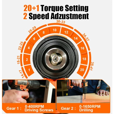 Perceuse Visseuse Sans Fil TOPSHAK 20V 2Ah 1 Batterie TS-ED4 Avec 44 Accessoires 6 Perceuse Visseuse Sans Fil TOPSHAK 20V 2Ah 1 Batterie TS-ED4 Avec 44 Accessoires – Image 4