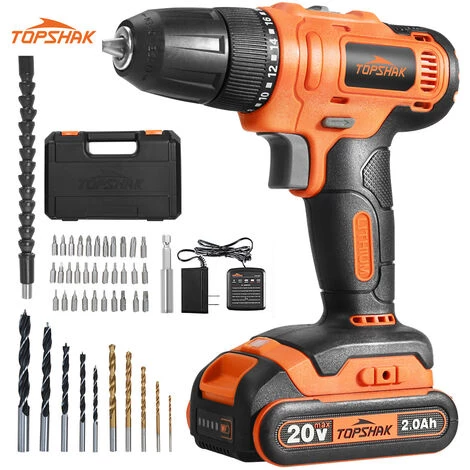 Perceuse Visseuse à Percussion Sans Fil TOPSHAK TS-ED3 + Kit 44 Accessoires 20V 2Ah 1 Batterie 3 Perceuse Visseuse à Percussion Sans Fil TOPSHAK TS-ED3 + Kit 44 Accessoires 20V 2Ah 1 Batterie