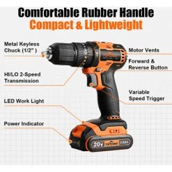 Perceuse à Percussion Sans Fil TOPSHAK 20V 2Ah 1 Batterie TS-ED5 Avec Accessoires -Perceuse Soldes 2022 53334339 4