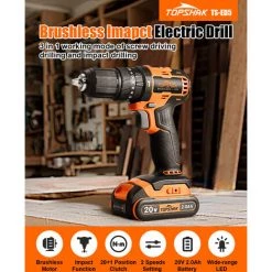 Perceuse à Percussion Sans Fil TOPSHAK 20V 2Ah 1 Batterie TS-ED5 Avec Accessoires -Perceuse Soldes 2022 53334339 5