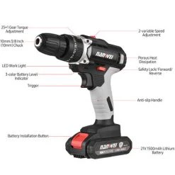 NANWEI Modèle B Perceuse électrique, Perceuse à Percussion Trifonctionnelle 21V Lithium-ion Norme Européenne Une Batterie Et Un Chargeur Norme 3E25+4J24+4H54 -Perceuse Soldes 2022 53336800 4