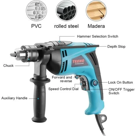 Perceuse à Percussion 710W,TEENO,20*Accessoires,Boîte En Plastique - Vert 4 Perceuse à Percussion 710W,TEENO,20*Accessoires,Boîte En Plastique - Vert – Image 2