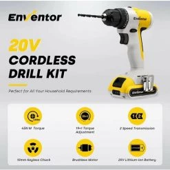 Perceuse Visseuse Sans Fil Sans Balais 20V, ENVENTOR 45NM Brushless Visseuse Devisseuse, Tournevis Electrique, 2 Vitesses, 19+1 Reglage Du Couple, LED Integree, 22 Embouts Accessoires, Bo?te A Outils -Perceuse Soldes 2022 53618583 3